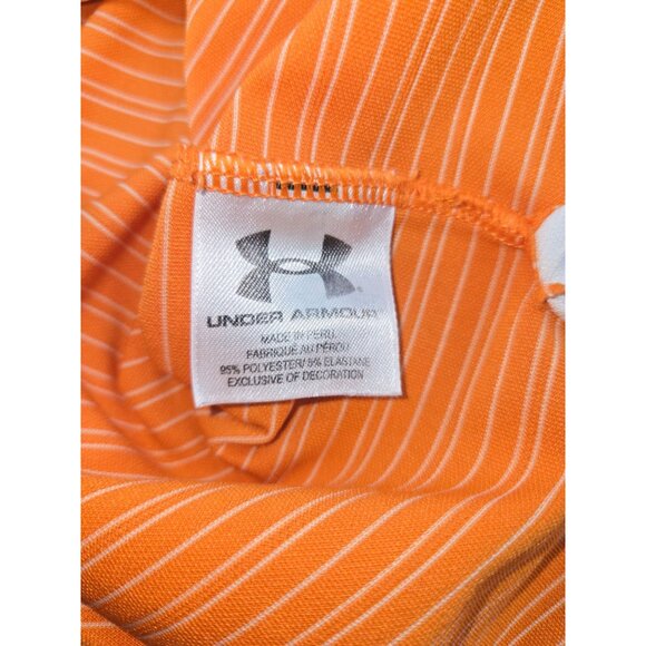 Under Armour HeatGear Mens Polo Shirt Large Orange Striped Athletic Fit - Picture 6 of 9